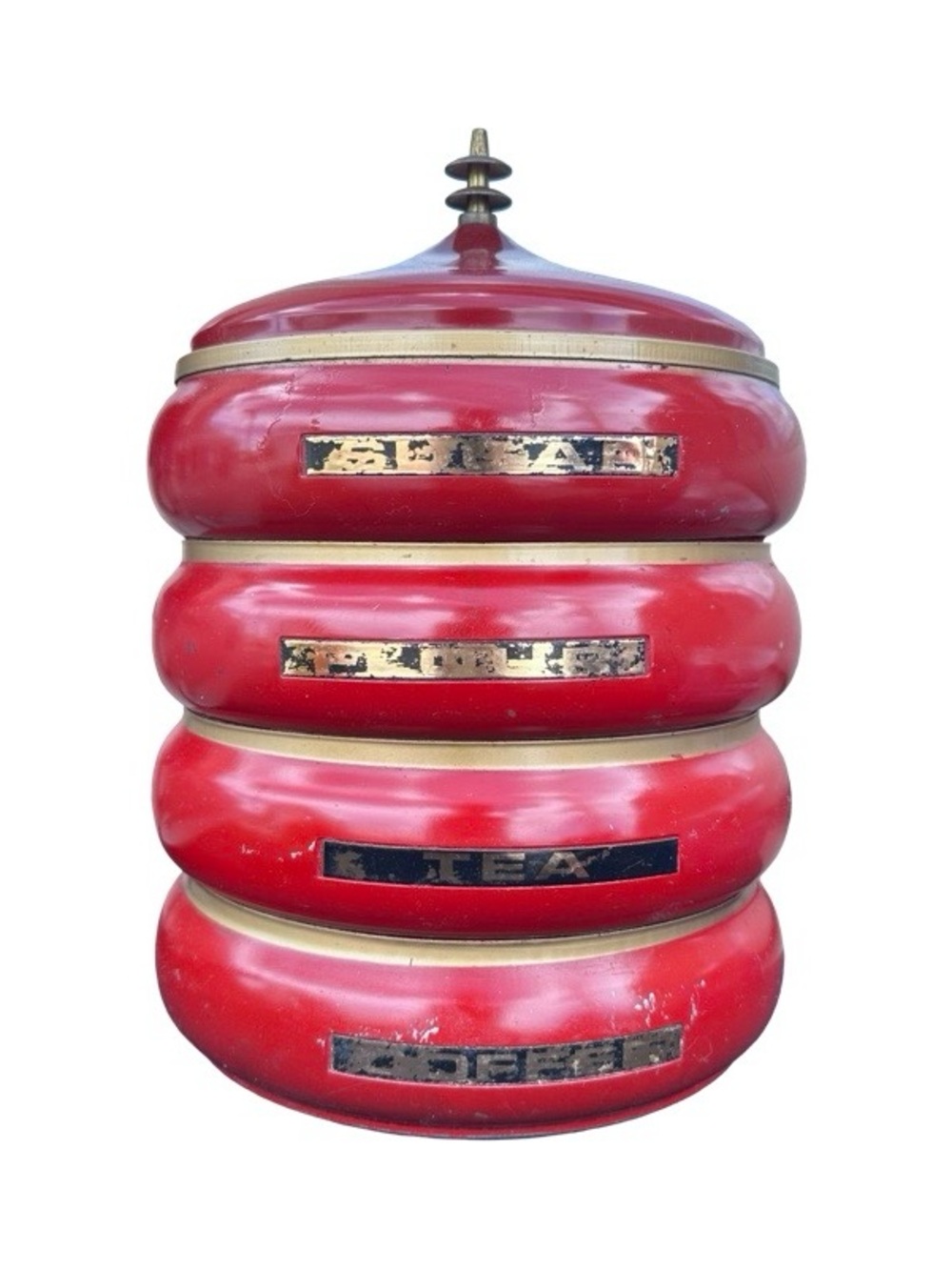 Vintage Red Stacked Canister Set - Tea & Coffee Storage